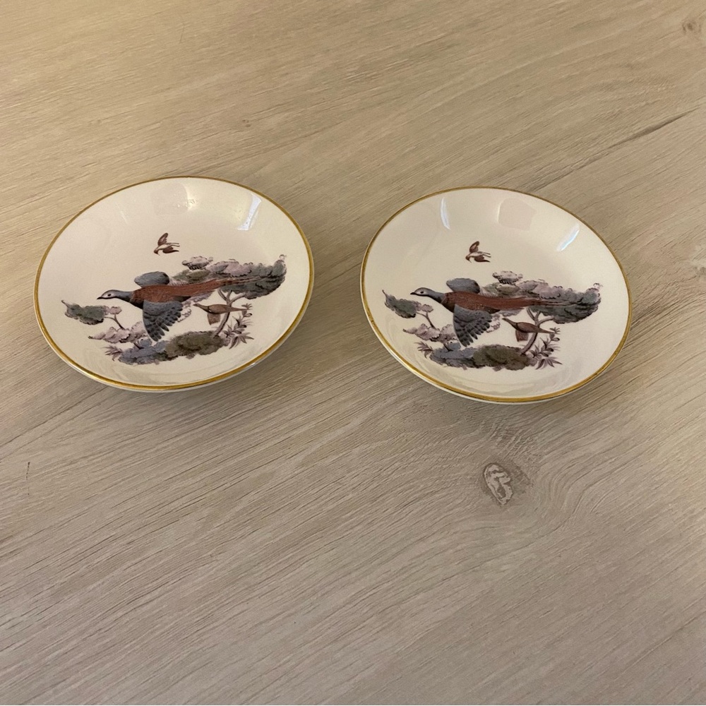 Royal Worcester Bone China Trinket Dish Set Two 4in Gold Trim Small Decor RW VTG